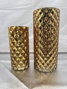 New Amber Gold Geometric Glass Vases (Lot of 2)