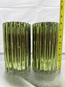 NEW Green Ribbed Art Glass Cylinder Vases - Pair