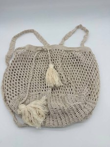 Cream Crochet Shoulder Bag With Tassels