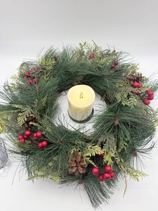 Luminara Flameless Candle Christmas Evergreen Wreath Centerpiece