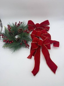 Christmas Evergreen Wreath & Red Velvet Bow Mixed Lot