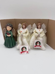 Mr. Christmas Angel Figurines & Green Angel With Bird (Lot of 3)