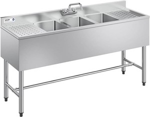 $560 VEVOR 3 Compartment Sink, 18-Gauge 304 SS