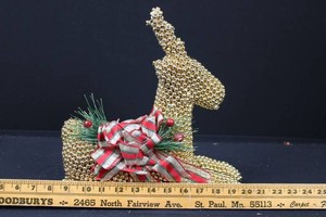 Gold Beaded Reindeer Christmas Decoration 10W