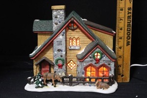 Lighted Porcelain Moose Lake Lodge Christmas House - 8 in