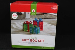 Decor 3-Piece Lit Gift Box Set - 100 Lights, 8-14 in H