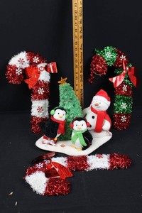 Christmas Tabletop Decor Mixed Lot - Candy Canes, Snowman, Penguins & Tree