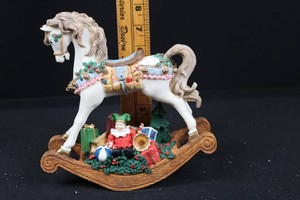 Musical Christmas Rocking Horse Figurine With Elf 8H