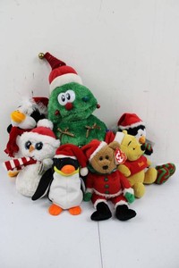 Christmas Plush Figures - Holiday Tree (not tested), Penguins & Pooh (Lot of 8)