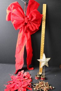 Christmas Decor Mixed Lot - Bows, Ornaments & Star Tree Topper
