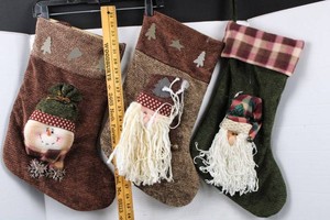 Vintage Christmas Holiday Stockings With Snowman and Santa Designs (Lot of 3)