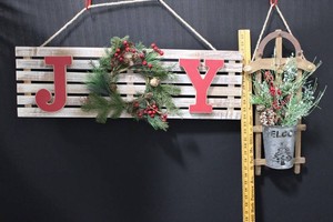 JOY Christmas Sign & Rustic Wall Planter Mixed Lot