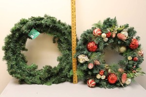 Artificial Christmas Wreaths - Decorated & Plain (Lot of 2)