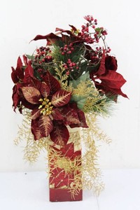 Faux Holiday Poinsettia, Berry & Evergreen Arrangement