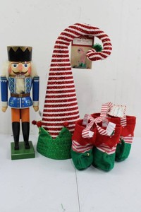 Christmas Nutcracker, Candy Cane Hat Tree Topper & Elf Treat Bag Mixed Lot