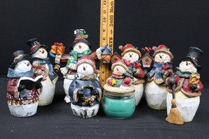 Snowman Christmas Decor & Green Glass Jar Mixed Lot