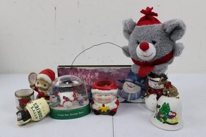Christmas Decor Mixed Lot - Snow Globe, Figures & Plush Bear (Lot of 9)