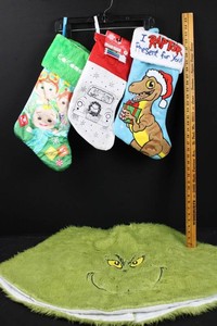 Christmas Decor Mixed Lot - Grinch Tree Skirt & 3 Stockings