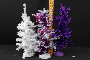 Tabletop Tinsel Christmas Trees - White, SilverPink & Purple 16H