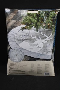Adjustable Gray Reindeer Christmas Tree Skirt 60-66 in