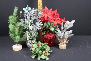 Artificial Christmas Decor Mixed Lot - Poinsettia, Evergreen & Holly