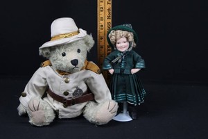Shirley Temple Doll With Dressed Teddy Bear and Stand