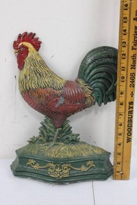 Cast Iron Rooster Figurines - Painted & Black (Lot of 2)