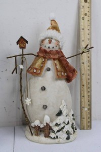 Snowman Christmas Figurine With Birdhouse and Trees - Item 104462