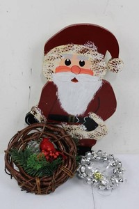 Christmas Decor Mixed Lot - Santa, Wreaths & Jingle Bells 16H