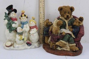 Snowman Family & Teddy Bear Family Figurines Mixed Lot