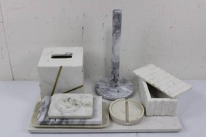 White Marble Bathroom Accessory Set (Lot of 6)