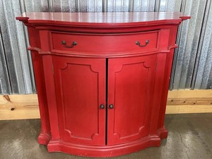 Red Painted Wood Storage Cabinet - 47 in W X 16 in D X 43.5 in H