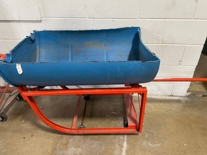 Metal Wheeled Cart With Cut 50-Gallon Drum Planter Base