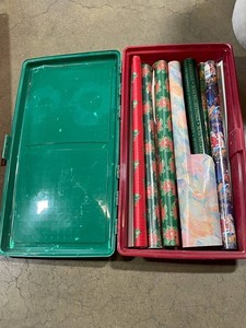 Christmas Wrapping Paper Rolls With Storage Tote (Lot of 8)