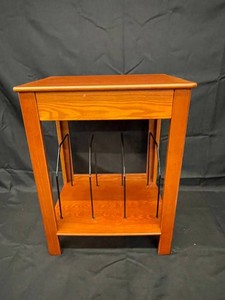 Wooden Two-Tier Rack With Black Metal Dividers
