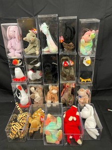Ty Beanie Babies Plush Animal Figures in Display Cases (Lot of 20)