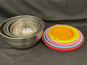 Nested Stainless Steel Mixing Bowls With Colorful Lids