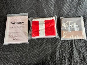 27 - Mixed Lot Backdrop, FU YU CHEN Easter Pillow & Christmas Towel Set