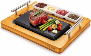 NutriChef Hot Stone Tabletop Grill Set with Bamboo Tray