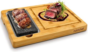 NutriChef Hot Stone Tabletop Grill Set with Bamboo Tray