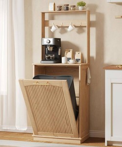 Whiurmezz Tilt-Out Trash Can Cabinet, Fluted Coffee Bar Hutch