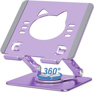 $28 Aoviho Tablet Stand 360 Rotating Aluminum Holder - Adjustable, Portable & Foldable Monitors Stand for iPads, Compatible with 4-13.3 Tablets, Purple