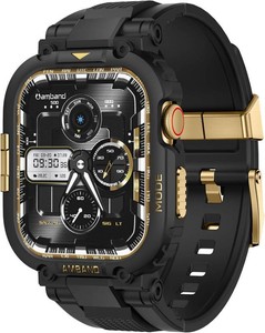 $23 amBand Compatible with Apple Watch Series 1110 46mm Bands Case for Men, M1 Sport Rugged Heavy Duty Cover Tactical Strap Military Protector Bumper for iWatch Workout Accessories 46 mm - Black Gold