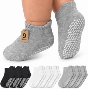 Infinno Baby Non Slip Ankle Socks 9 Pairs - Toddler Socks with Grips for Kids, Infants Boys and Girls 6-24 Months, 1T-7T