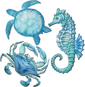 Tatuo 3 Pcs Beach Ocean Wall Art Decor Sea Turtle Seahorse Crab Wall Decor