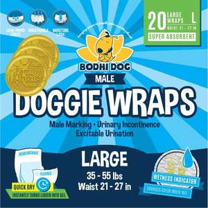 $28 Bodhi Dog Disposable Male Dog Diapers - Super Absorbent, Leak-Proof Pee Wraps - Adjustable Fit, Comfortable Design, Advanced Moisture Control, and Wetness Indicator - Large (20 Count)