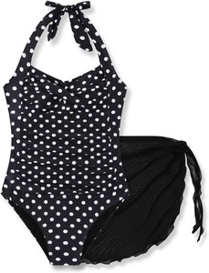 $30 Girls Swimsuit One-Piece Bathing Suit Halter Neck with Cover Up Skirt Bathing Suit Swimwear Size 10-17Y