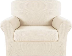 $30 Turquoize 2 Piece Chair Covers Armchair Covers for Living Room Stretch Armchair Slipcovers Soft Chair Cover with Arms Feature Thick Jacquard Fabric, Machine Washable (Chair, Cream)