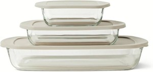$24 Amazon Basics Glass Baking Dishes with BPA-Free Lids, 6-Piece Bakeware Set, Borosilicate Glass, Oven-Safe up to 752 F, Non-Slip and Stackable, Dishwasher-Safe, Linen Gray