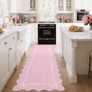 $40 GarveeHome Scalloped Hallway Runner Rug 2.5x8 Non Slip Bedroom Rugs, Pink